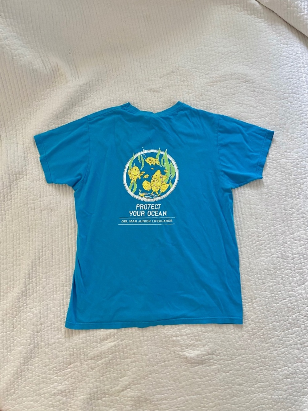 vintage blue yellow white green Del Mar ocean fish shirt